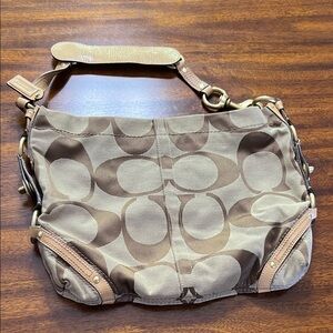 Coach Tan and Brown Signature Shoulder Bag